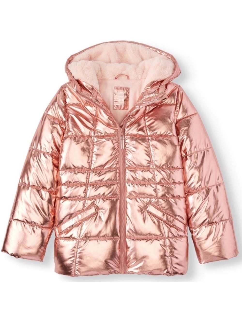 wonder nation Metallic Rose Gold Hooded Puffer Jacket Size: 10-12